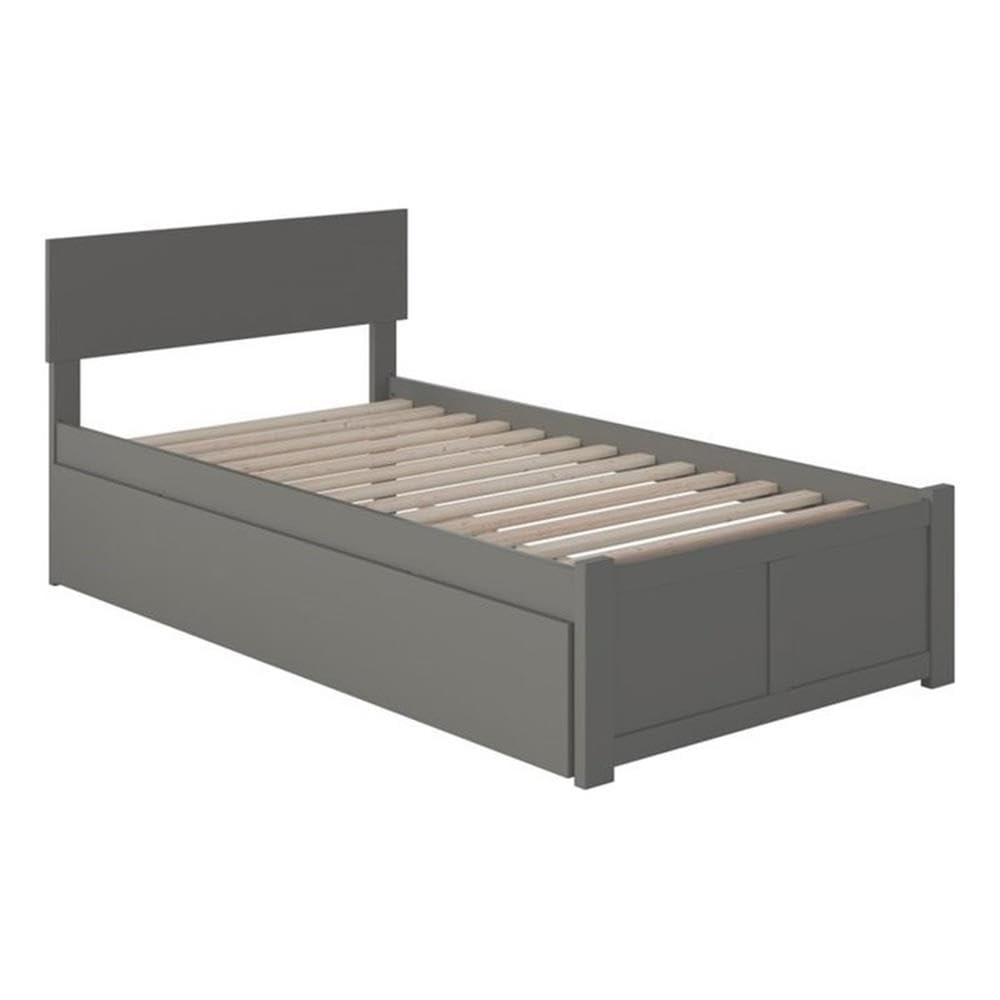 Wood Twin-XL Platform Panel Bed with Trundle in Gray