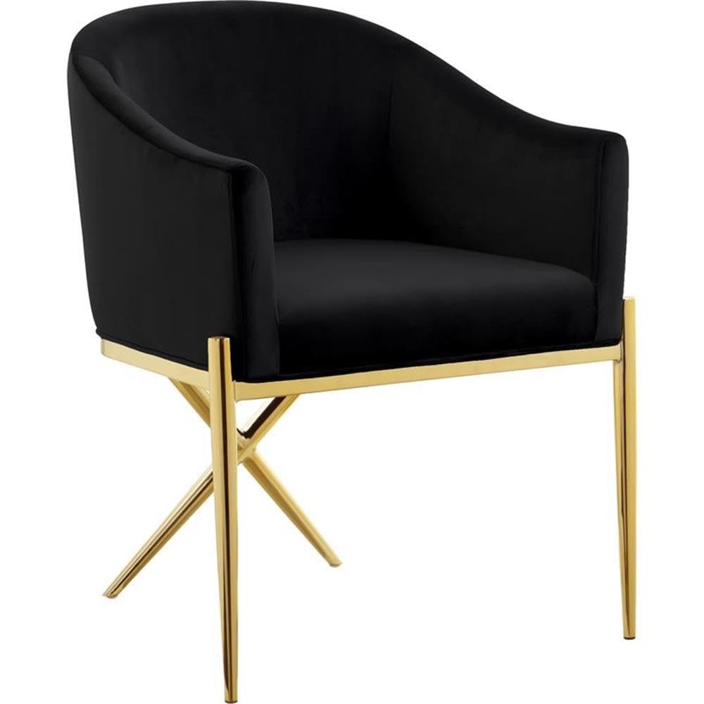 2 Piece Velvet Contemporary Dining Room Arm Chair Set with Gold Metal Legs