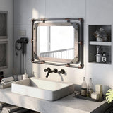 Marico Industrial Wall Mirror with Metal Frame and Nailhead Trim