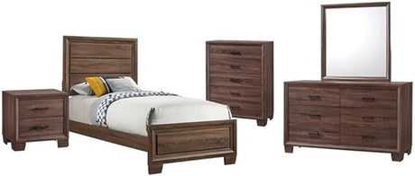 Brandon Twin Bed 5-Piece Set, Warm Brown