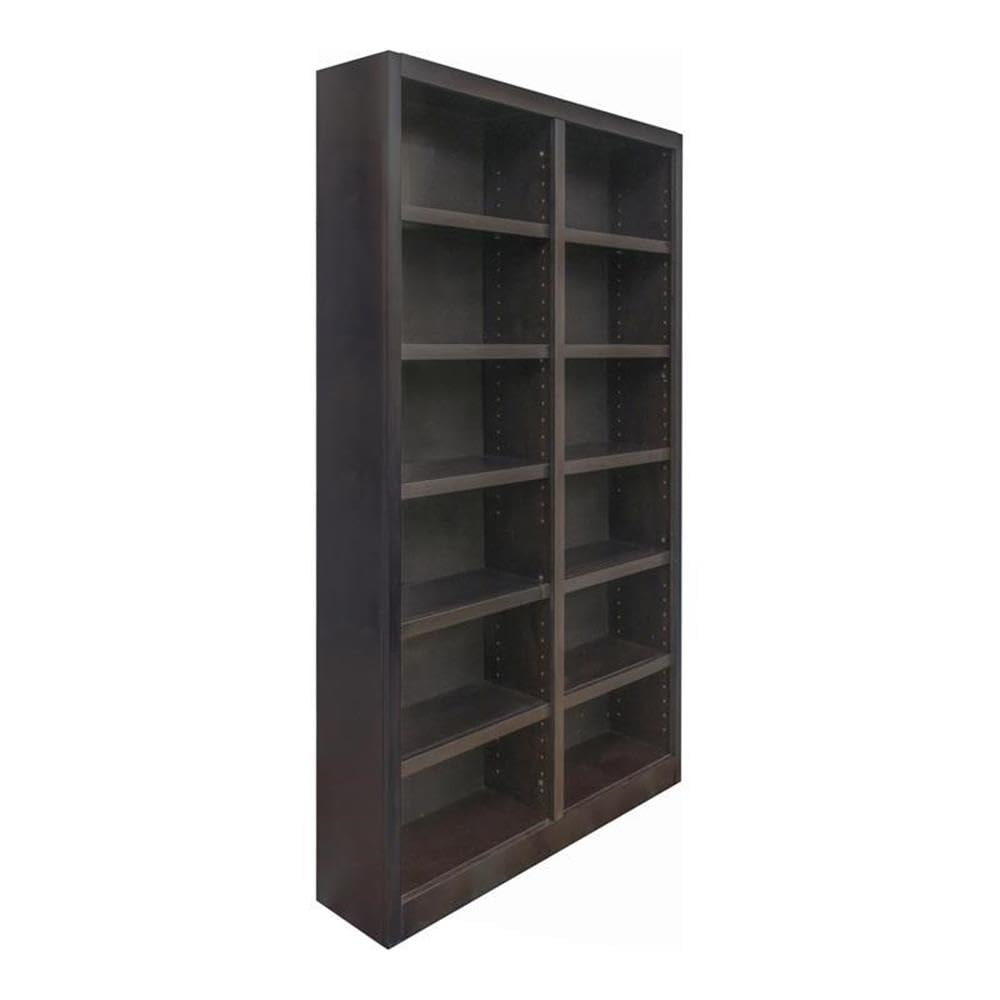 84" Traditional Double Wide Wood Bookcase with 10 Adjustable Shelves and 2 Fixed Shelves