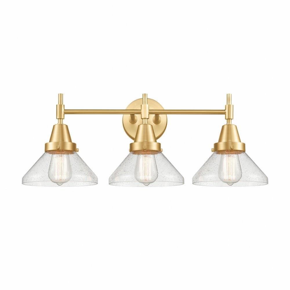3 Light Bath Vanity-9.25 Inches Tall and 26 Inches Wide-Satin Gold Finish-Seedy Glass