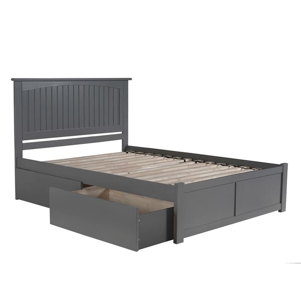 Solid Wood Storage Platform Queen Bed in Gray