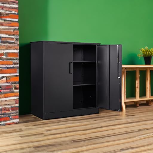 Metal Garage Storage Cabinet with 2 Doors and 2 Adjustable Shelves