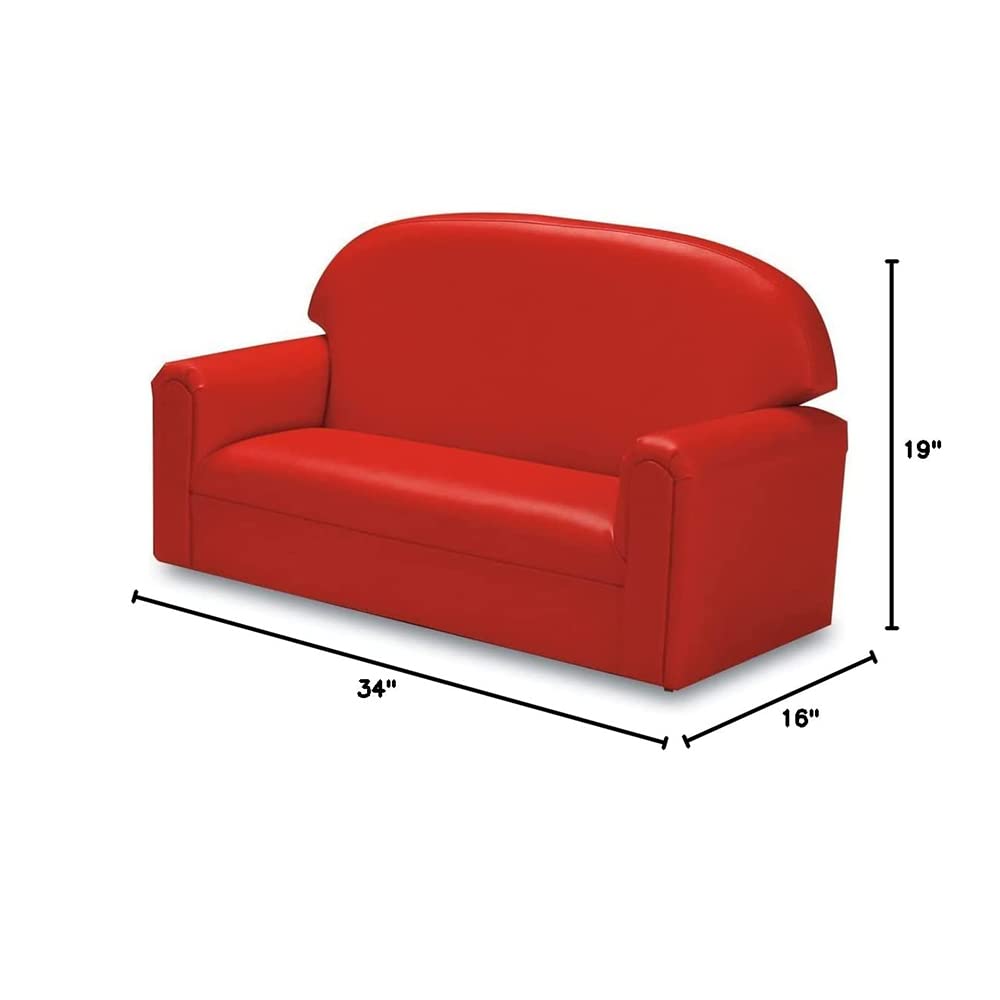 Premium Vinyl Upholstered Sofa for Children Comfy Loveseat Sofa Bed for Playroom Daycare Furniture Mini Double Foam Play Couch Kids, Red