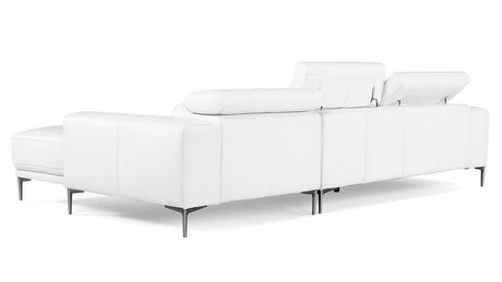 Rousso Leather Sofa with Ratcheting Headrests - Right Chaise - White