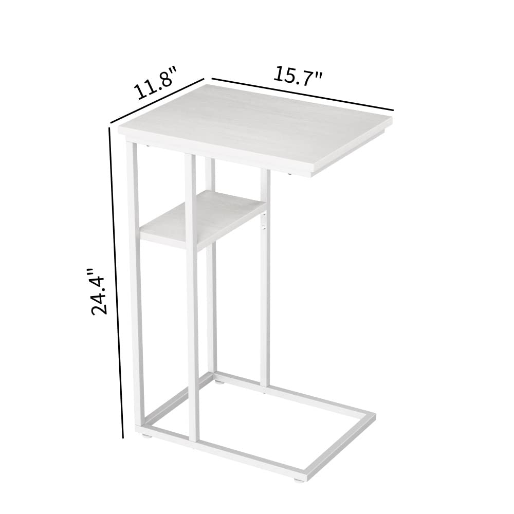 C Shaped End Table, Side Table with Metal Frame, TV Tray Table for Couch