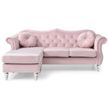 Transitional Velvet Back Tufted Sofa Chaise in Pink
