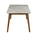 Everett Faux Top White Dining Table, Marble and Natural Walnut (192761)