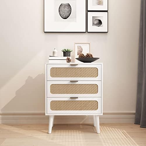 2 Sets of Rattan Nightstand Dresser Chest of 3 Drawers
