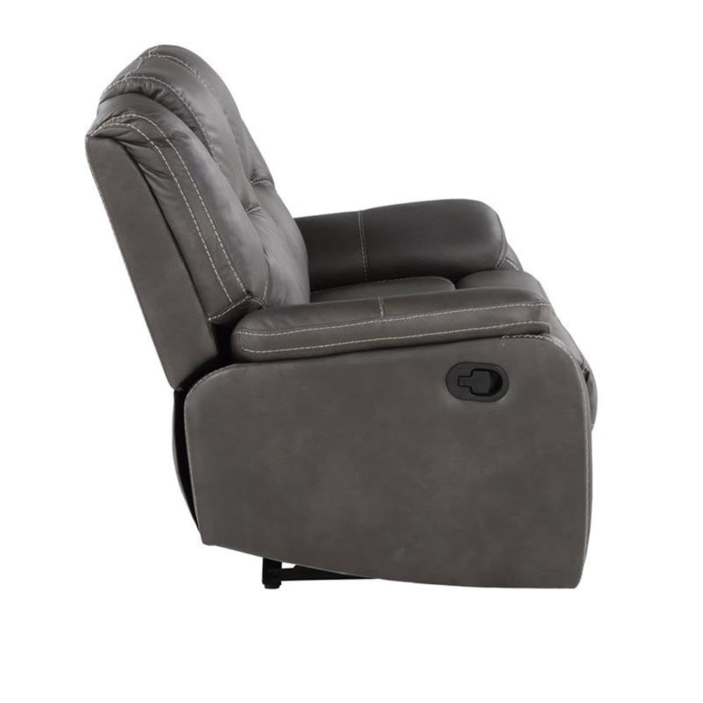 Katrine Charcoal PU Manual Love Seats, Two Built-in Recliners