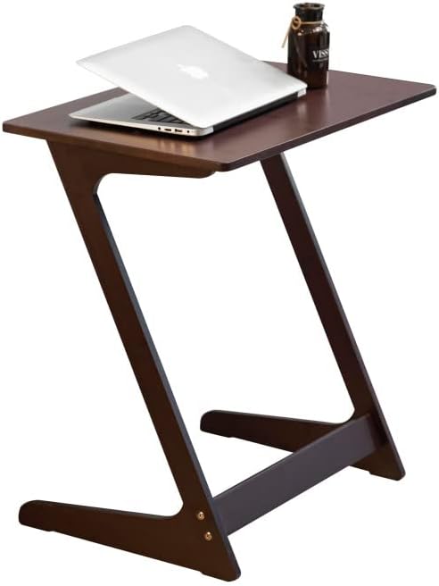 Tray Table Bamboo Wood Laptop End Side Table for Sofa Couch Bed C Shaped Brown