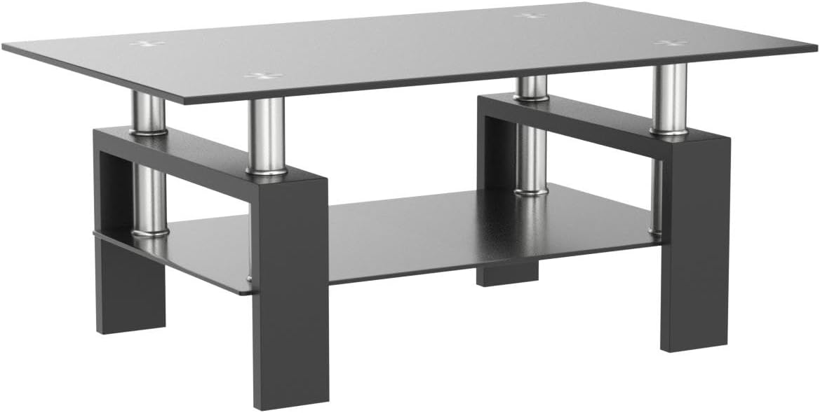 Rectangle Glass Coffee Table 2-Tier Tea Table Modern Side Coffee Table