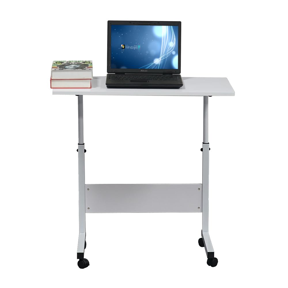 voqoomkl Standing Desk Adjustable Height, Mobile Stand Up Desk with Wheels Small Computer Desk Rolling Desk, Computer Desk White Standing Table Home Office Desks