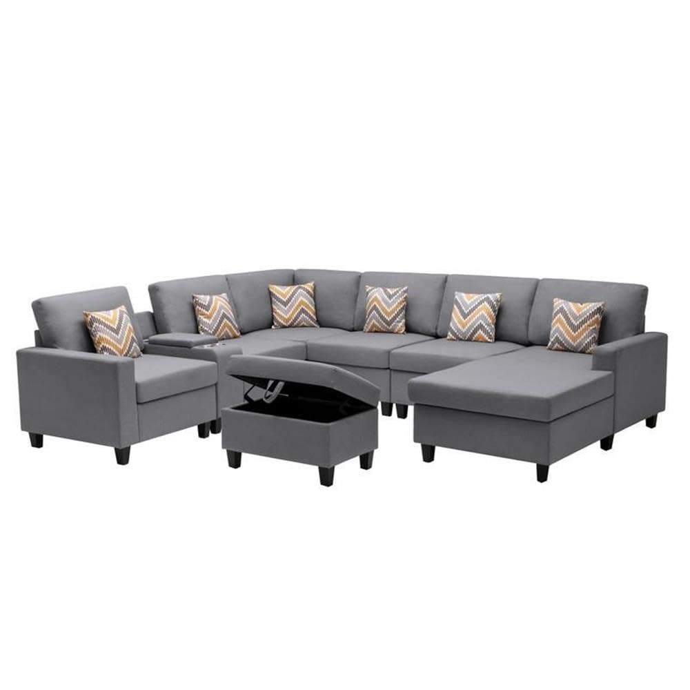 Nolan Gray Linen Fabric 8Pc Reversible Chaise Sectional Sofa