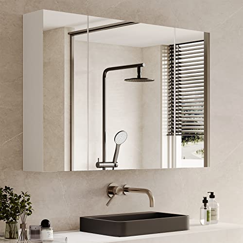Medicine Cabinets Bathroom Mirror Cabinet with 3 Door 31.5 x 23.6 Inch Bathroom Wall