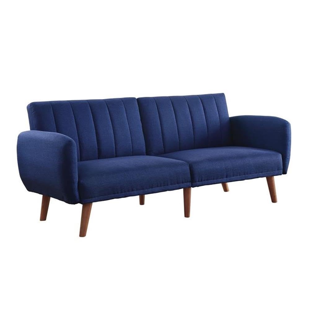 Bernstein Linen Fabric Tufted Upholstery Adjustable Sofa in Blue and Walnut