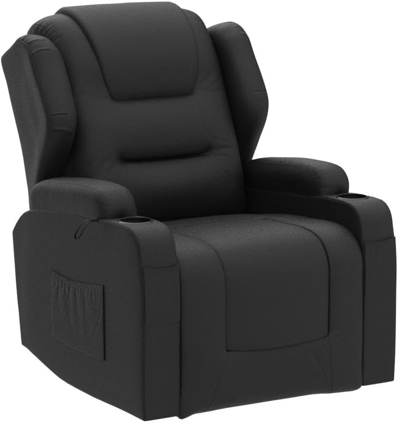 Swivel Rocker Recliner Nursery Rocking Chairs 360 Degree, Manual Glider Recliner Chairs for Living Room,Upholstered Swivel Single Sofa Seat with Cup Holders, Side Pockets, Pillow, Leather