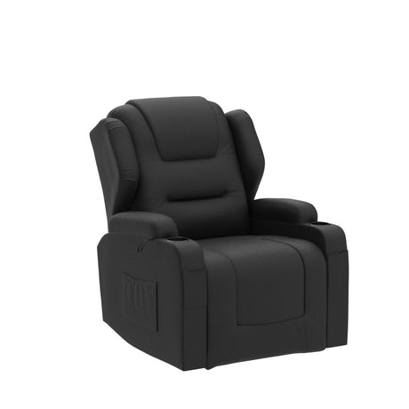 Swivel Rocker Recliner Nursery Rocking Chairs 360 Degree, Manual Glider Recliner Chairs for Living Room,Upholstered Swivel Single Sofa Seat with Cup Holders, Side Pockets, Pillow, Leather