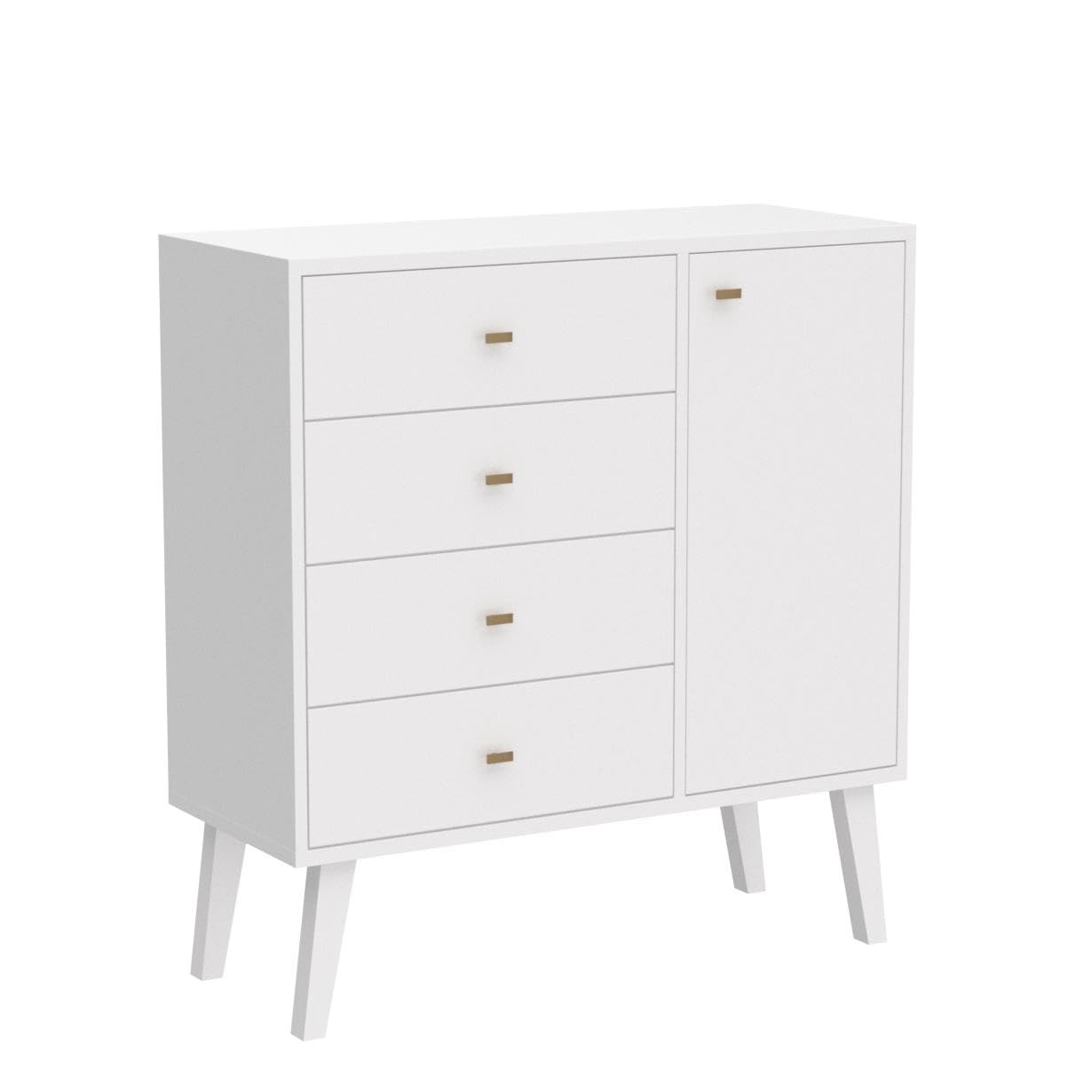 Milo Mid-Century Modern 4-drawer Chest with Door - White