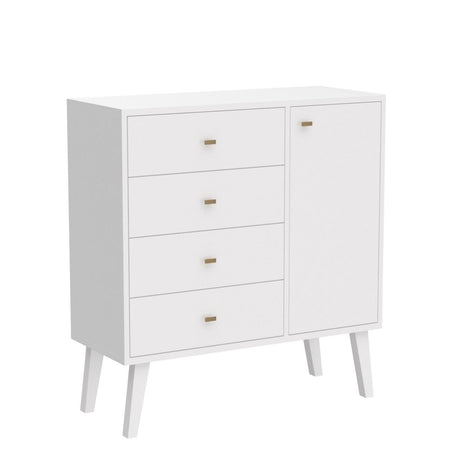 Milo Mid-Century Modern 4-drawer Chest with Door - White