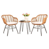 3 Piece Outdoor Wicker Furniture Patio Bistro Set, Balcony Furniture Rattan Conversation