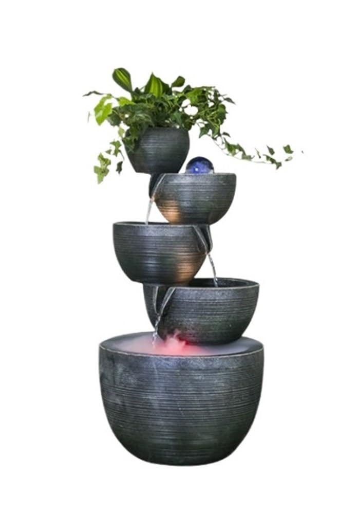 Outdoor Garden with Lights, Indoor Standing Waterfall Fountain for Garden, Patio, Deck