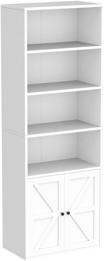 Bookcase with Doors Industrial Bookshelf 11.8in Depth Display Storage Shelves 71.4in
