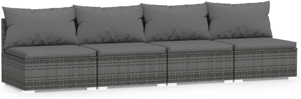 SKM 4-Seater Sofa with Cushions Gray Poly Rattan-75191026