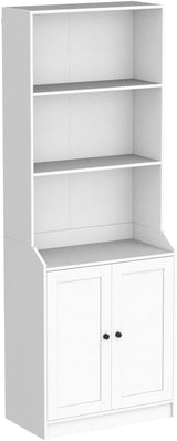 75 Inch Tall Bookcase with Doors, Modern Floor Standing 5-Tier Bookshelf with Storage Cabinet and Adjustable Shelves for Living Room, Office, Bedroom