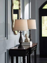 Regency Hill Ben Farmhouse Traditional Table Lamps 25" High Full Size Set of 2 Dark Bronze Brown Metal Beige Linen Drum Shade Decor for Living Room Bedroom House Bedside Nightstand Home Office