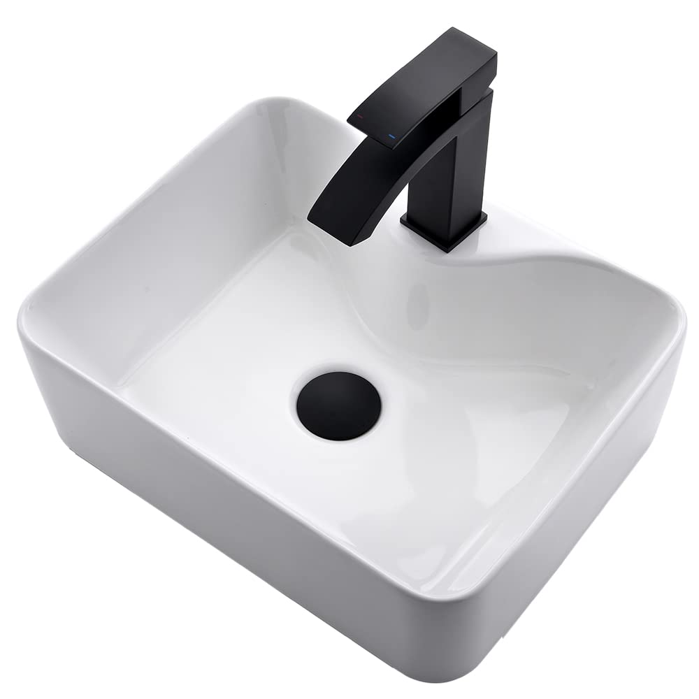 White Rectangle Ceramic Bathroom Vessel Sink - Dorzom 16x12 Inch Ceramic