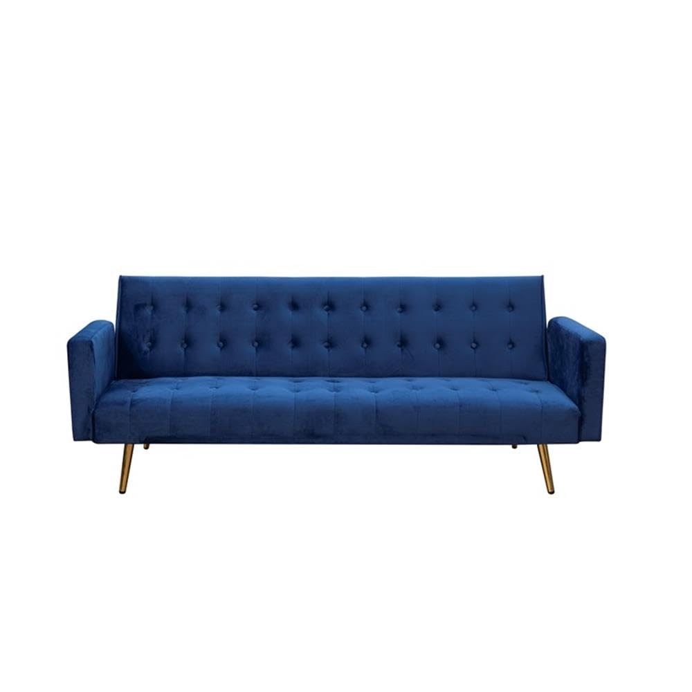 Mid Century Convertible Sofa Couch for Living Room, Button Tufted Velvet Sofa Bed for Small Apartment, Modern Futon Couch in Navy Blue