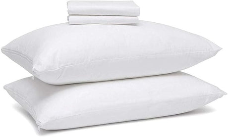 Pillow Protectors 4 Pack Standard Zippered - 100% Cotton Breathable Pillow Covers