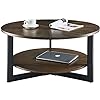 Round Coffee Table with Storage Shelf, Farmhouse Living Room Cocktail Table