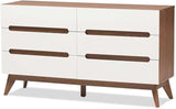 Calypso Mid-Century Modern White and Walnut Wood 6-Drawer Storage Dresser/Mid-Century/Particle