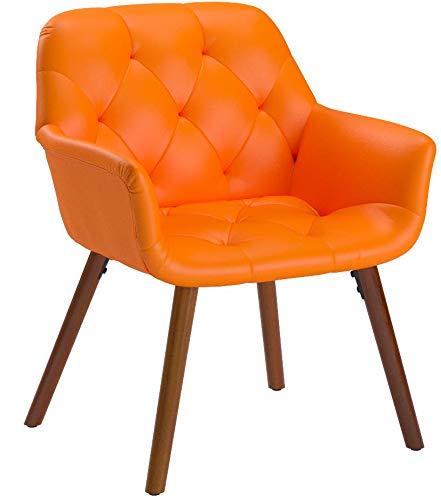 Furniture Vauclucy Contemporary Faux Leather Diamond Tufted Accent Chair, Orange