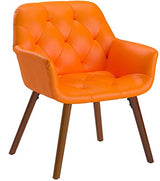 Furniture Vauclucy Contemporary Faux Leather Diamond Tufted Accent Chair, Orange