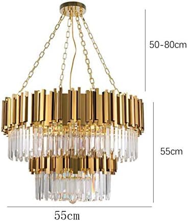 Gold Double Round Crystal Chandelier, Adjustable Golden Ceiling Light 13 Lights Modern