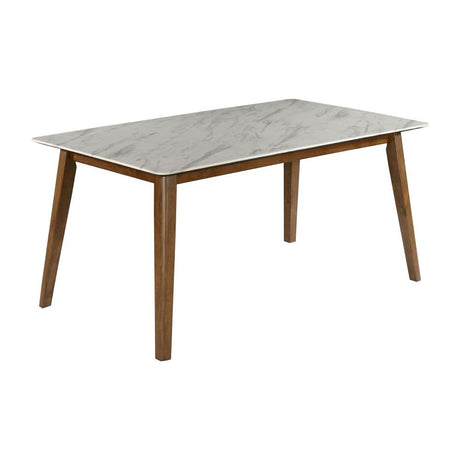 Everett Faux Top White Dining Table, Marble and Natural Walnut (192761)