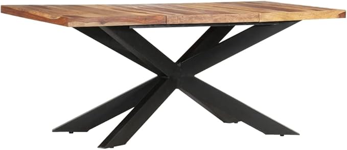 IronRoot Sheesham Wood Industrial Dining Table with Black X-Frame Base