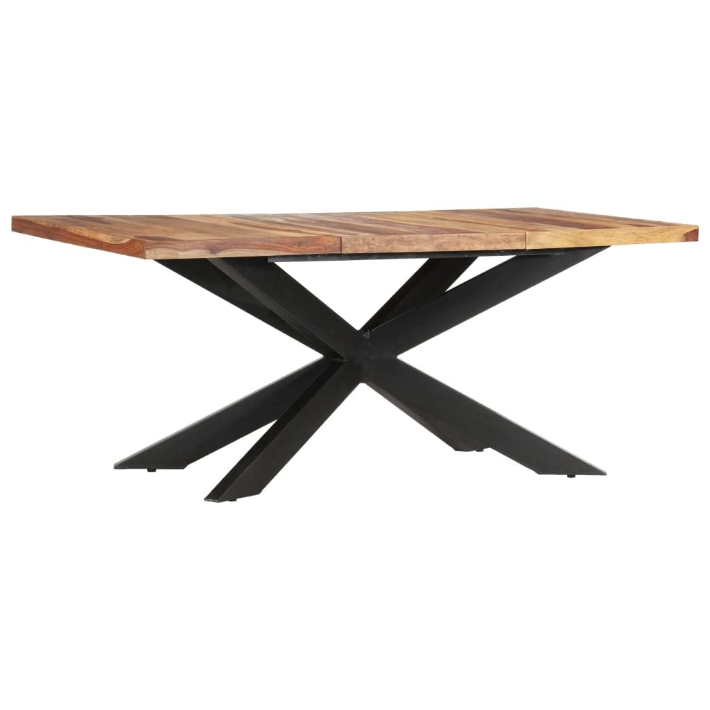 IronRoot Sheesham Wood Industrial Dining Table with Black X-Frame Base