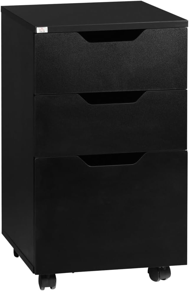 3 Drawer Mobile File Cabinet, Rolling Printer Stand, Vertical Filing Cabinet, Black
