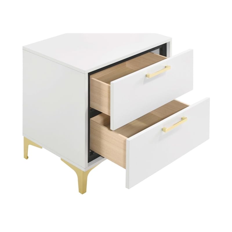 2-drawer Contemporary Wood Nightstand with Metal Base