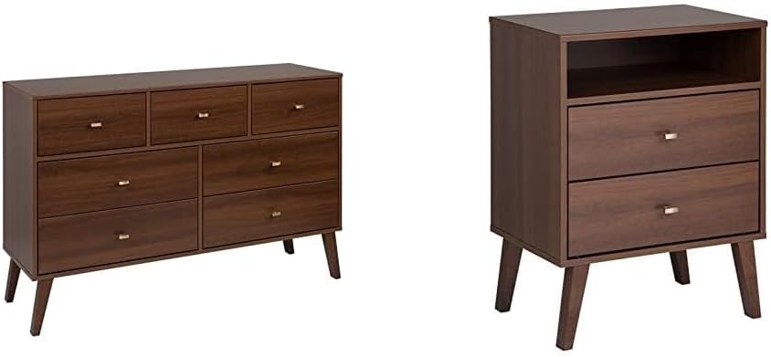 Milo Mid-Century Modern 7 Drawer Double Dresser for Bedroom