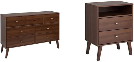 Milo Mid-Century Modern 7 Drawer Double Dresser for Bedroom