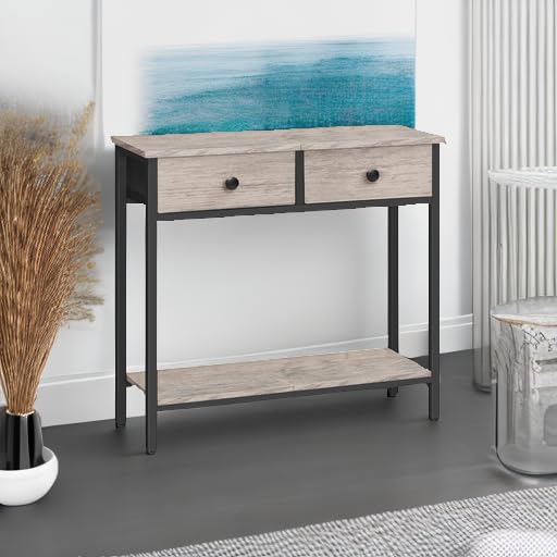 29.5" Narrow Console Table with 2 Fabric Drawers, Small Entryway Table