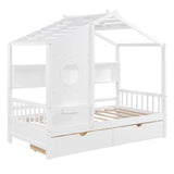 Twin Bed Frames with Storage, Twin Size House Bed with 2 Drawers and Side Shelves