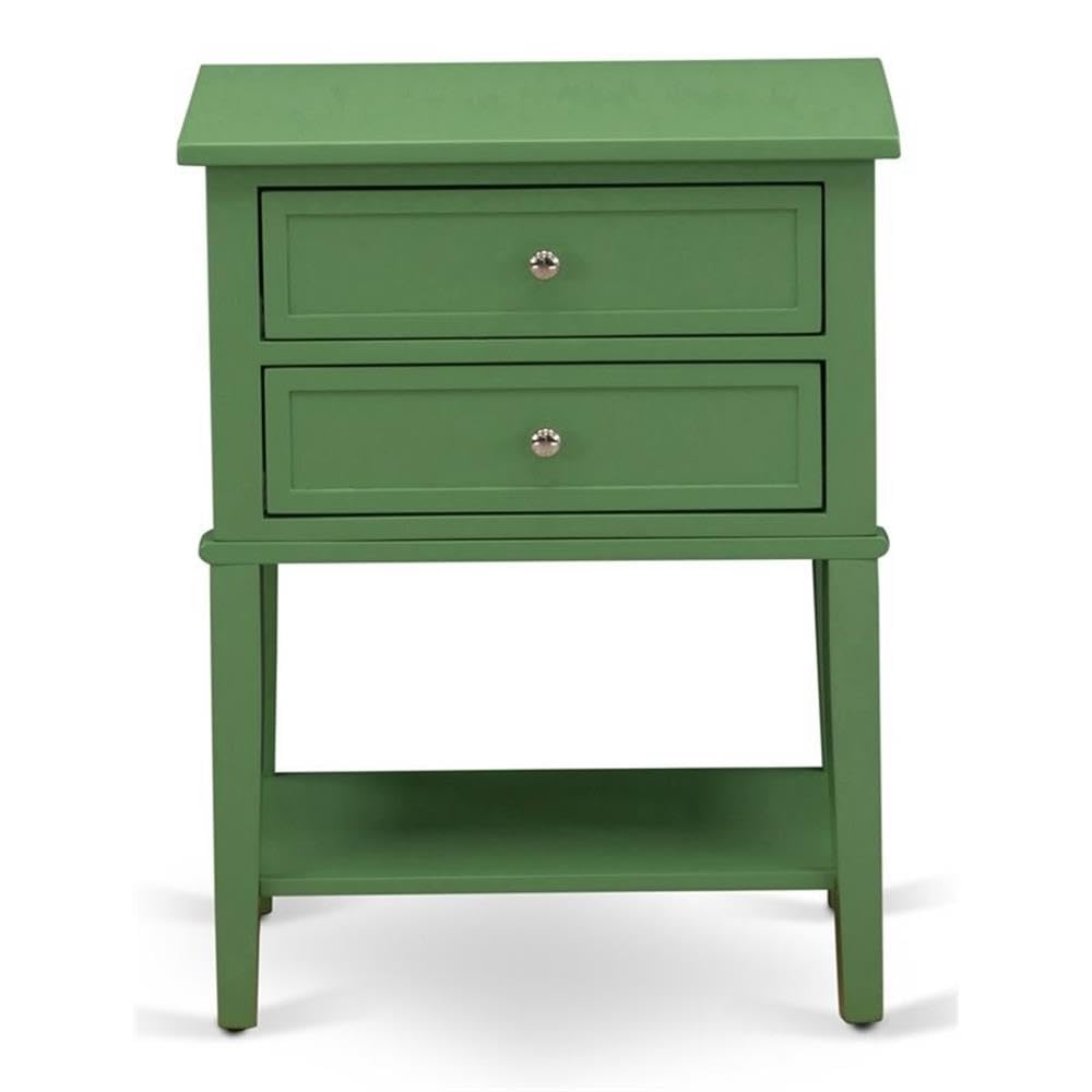 East West Furniture Valencia Night Stand-Rectangle End Table with 2 Drawers for Bedroom, 16x22 Inch, Clover Green