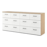 8 Drawer Double Dresser, Oak Structure, White